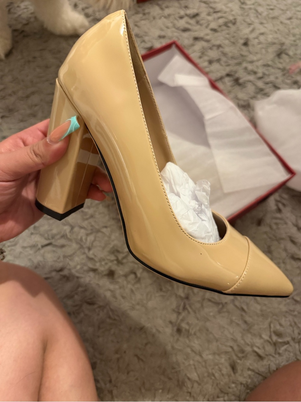 Classic Pointed-Toe Block Heel Pumps in Nude